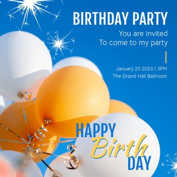 Blue And Yellow Balloon Birthday Party Invitation