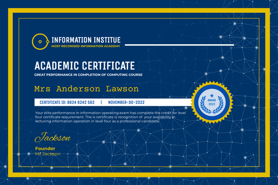 Certificate template: Techno Pattern Academic Certificate (Created by Visual Paradigm Online's Certificate maker)