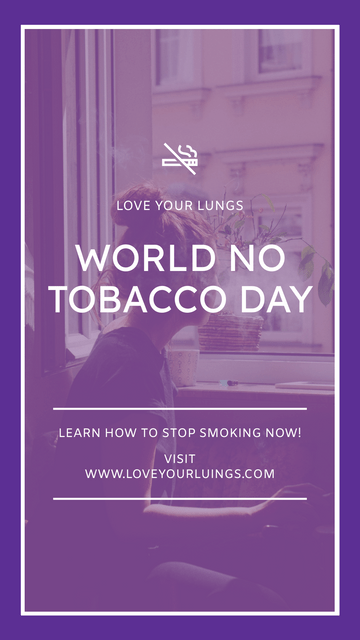 Editable instagramstories template:Purple Tobacco Photo No Tobacco Day Instagram Story