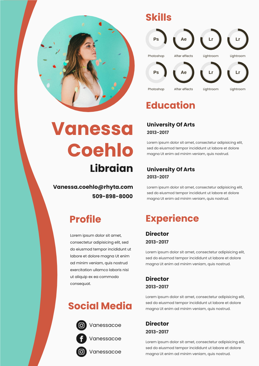 Resume template: Curved Waves Resume (Created by Visual Paradigm Online's Resume maker)