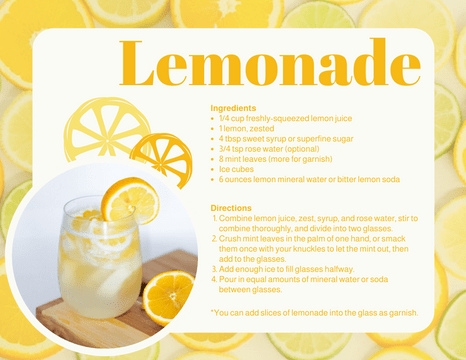 Recipe Card template: Lemonade Recipe Card (Created by InfoART's  marker)