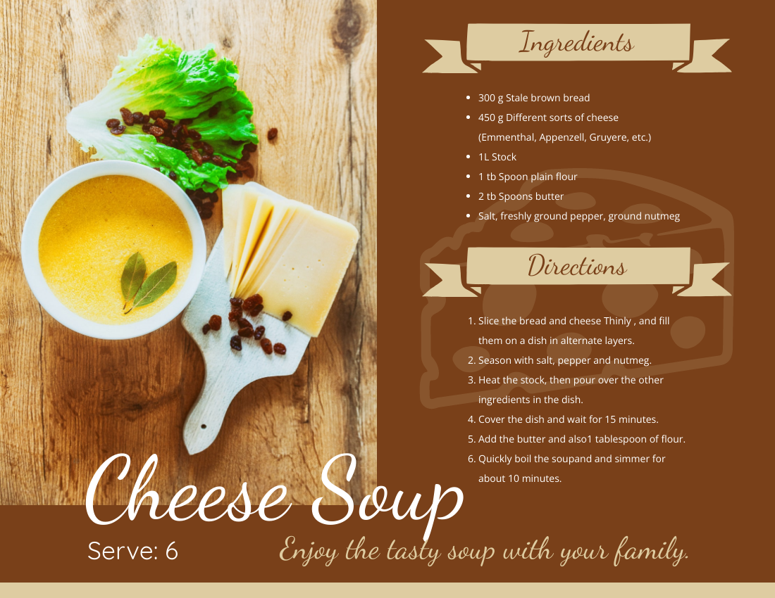 Recipe Card template: Cheese Soup Recipe Card (Created by Visual Paradigm Online's Recipe Card maker)