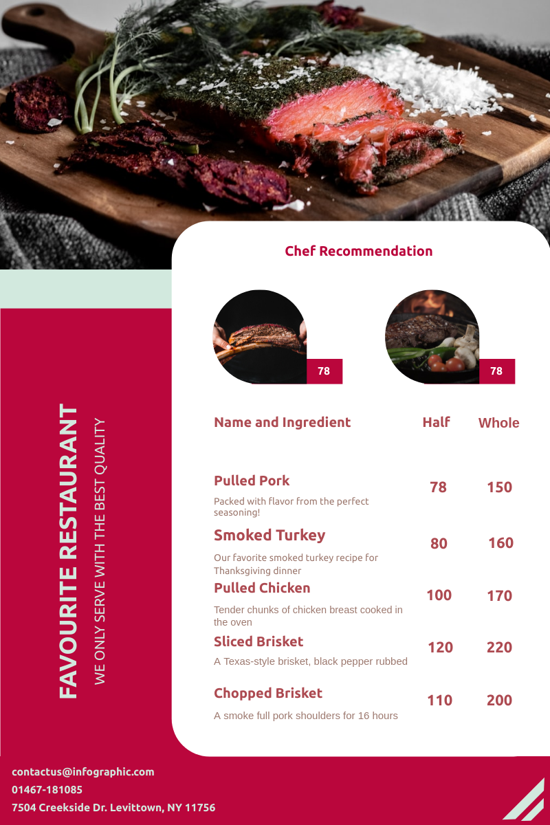 Menu template: Shiraz Steak Menu (Created by InfoART's Menu maker)