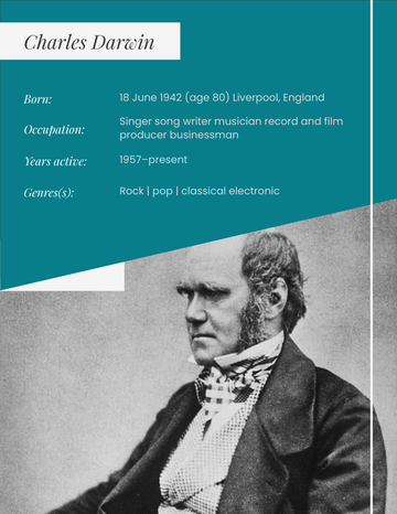 Biography 模板。 Charles Darwin Biography (由 Visual Paradigm Online 的Biography軟件製作)