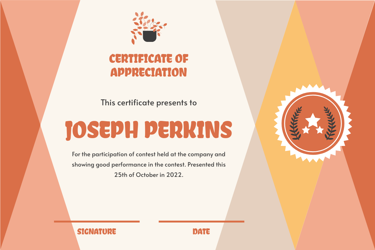 Certificate template: Orange Gradient Triangle Patterns Certificate (Created by Visual Paradigm Online's Certificate maker)