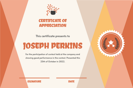 Certificates template: Orange Gradient Triangle Patterns Certificate (Created by Visual Paradigm Online's Certificates maker)