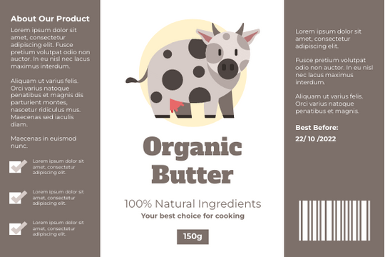 Editable labels template:Organic Butter Label