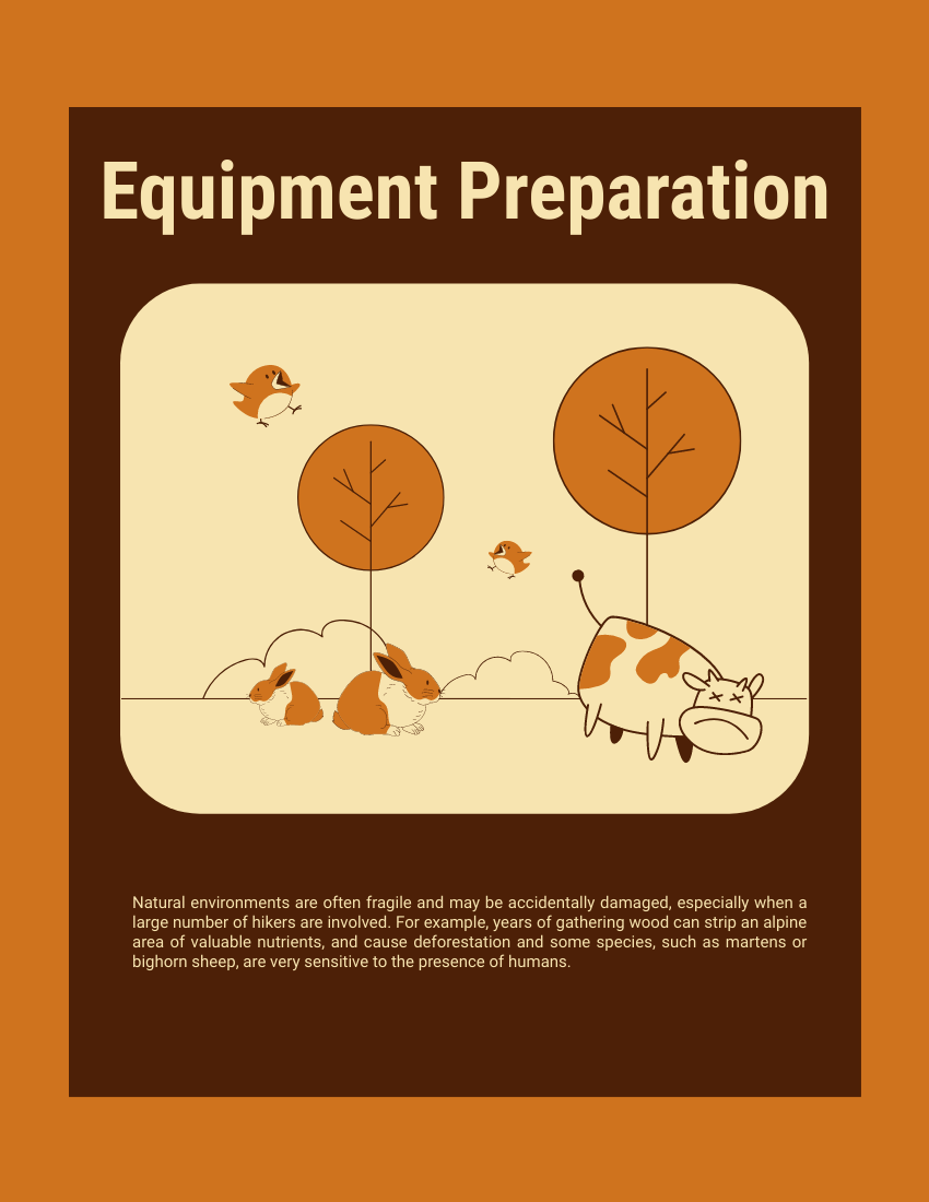 小冊子 模板。 Hiking Preparation Booklet (由 Visual Paradigm Online 的小冊子軟件製作)