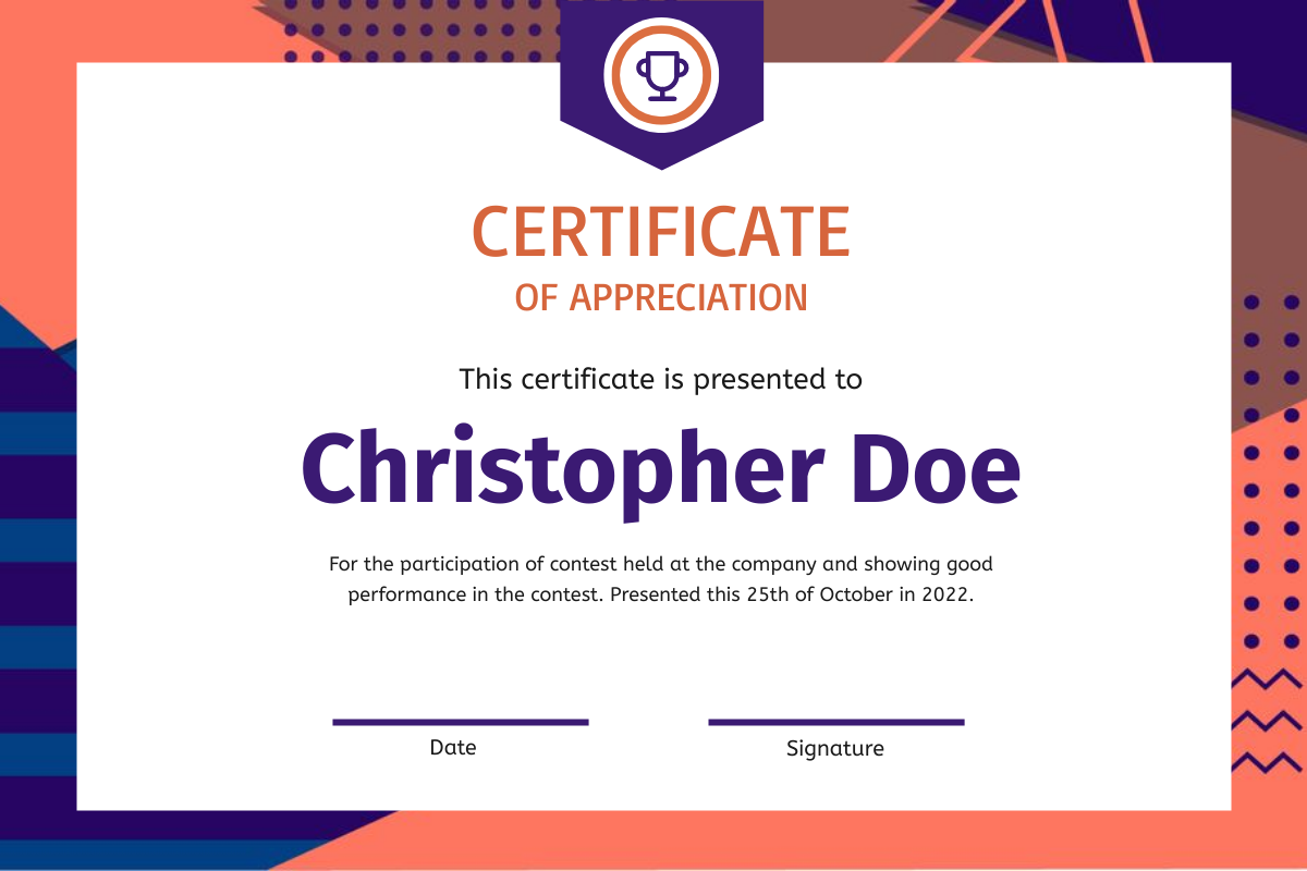 Certificate template: Orange And Purple Pattern Certificate (Created by Visual Paradigm Online's Certificate maker)