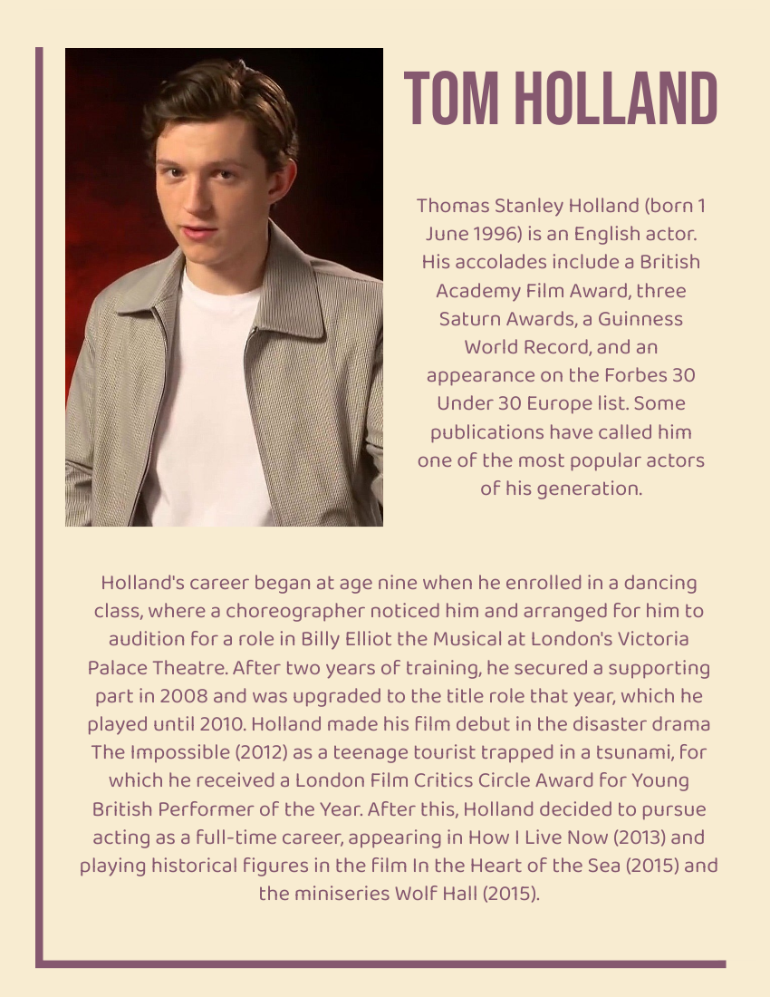 Tom Holland Biography