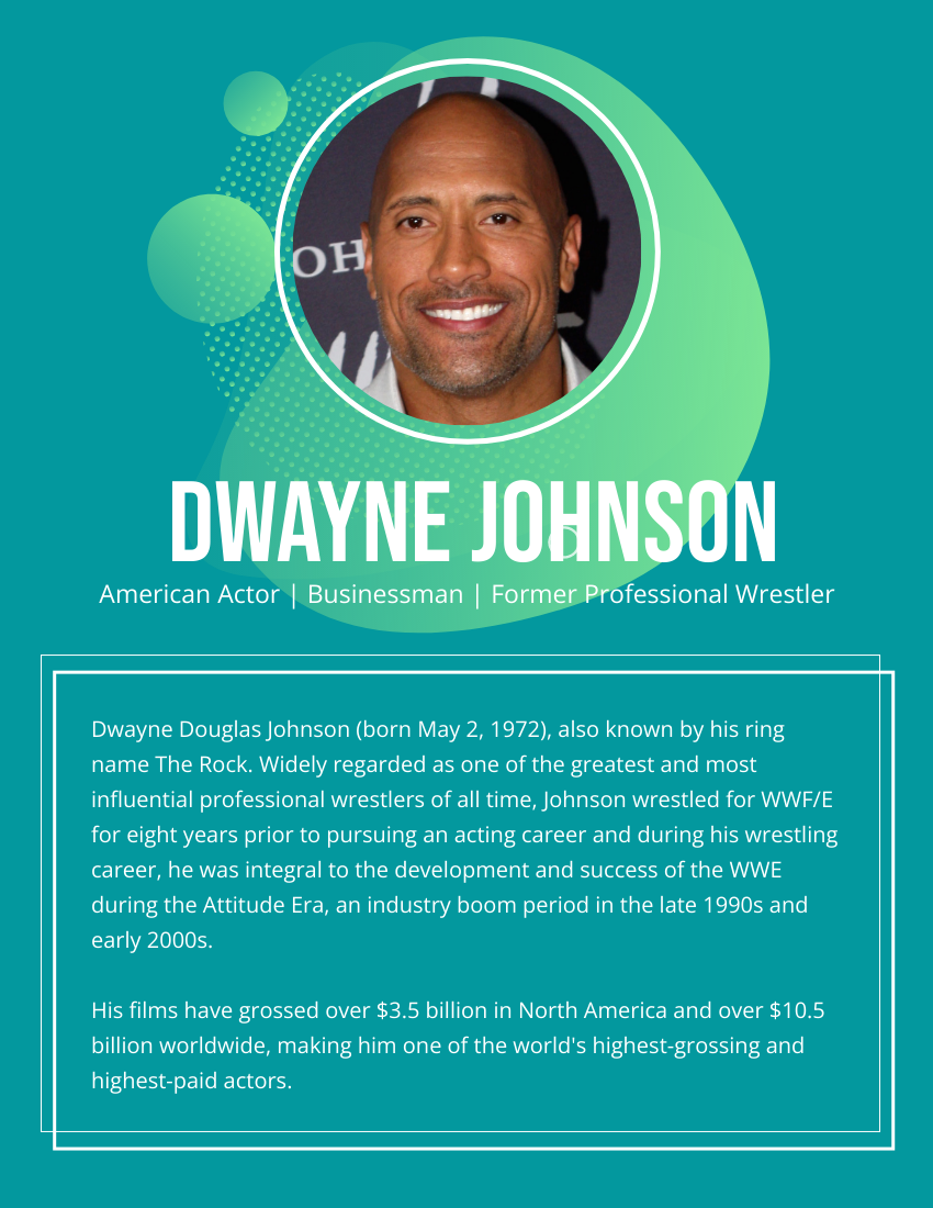 Biography template: Dwayne Johnson Biography (Created by Visual Paradigm Online's Biography maker)