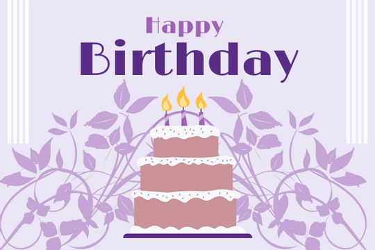 Editable greetingcards template:Purple Birthday Cake Greeting Card