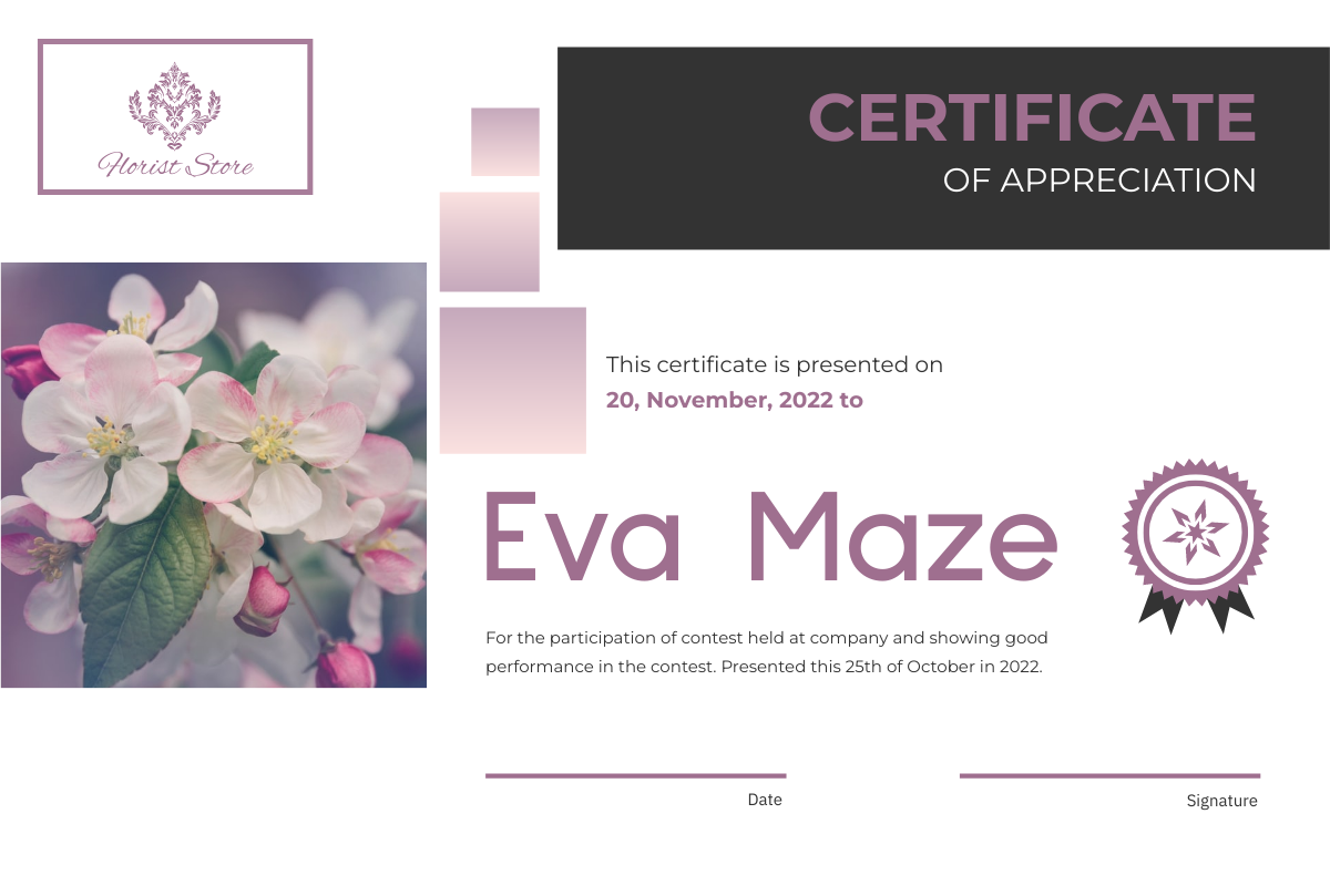 Certificate template: Pink Floral Squares Certificate (Created by InfoART's Certificate maker)
