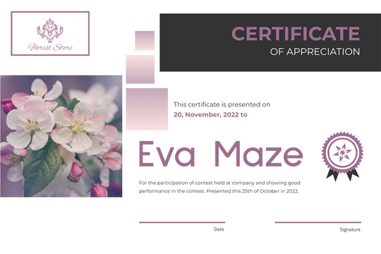 Editable certificates template:Pink Floral Squares Certificate