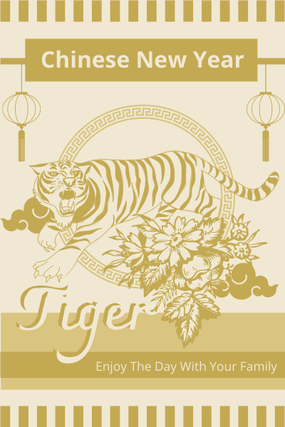 Greeting Card template: Tiger New Year Greeting Card With Decorations (Created by Visual Paradigm Online's Greeting Card maker)