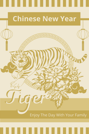 Editable greetingcards template:Tiger New Year Greeting Card With Decorations