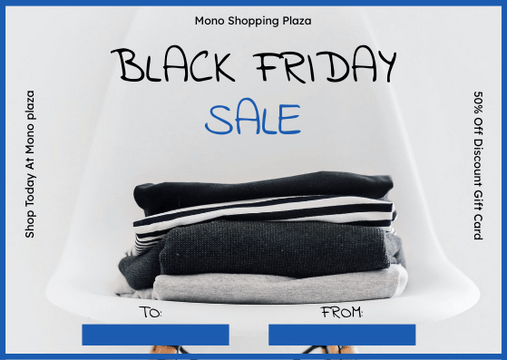 Editable giftcards template:Simple Blue Black Friday Clothes Sale Gift Card