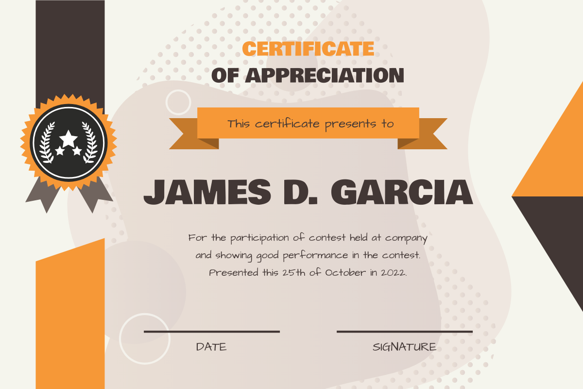 Yellow And Brown Blobs Background Certificate  Certificate Template Inside Star Performer Certificate Templates