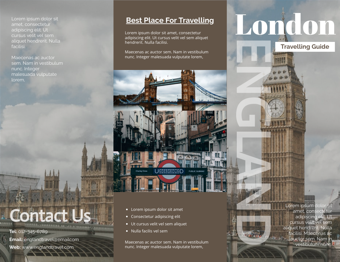 Brochure template: England Travelling Guide Brochure (Created by InfoART's Brochure maker)