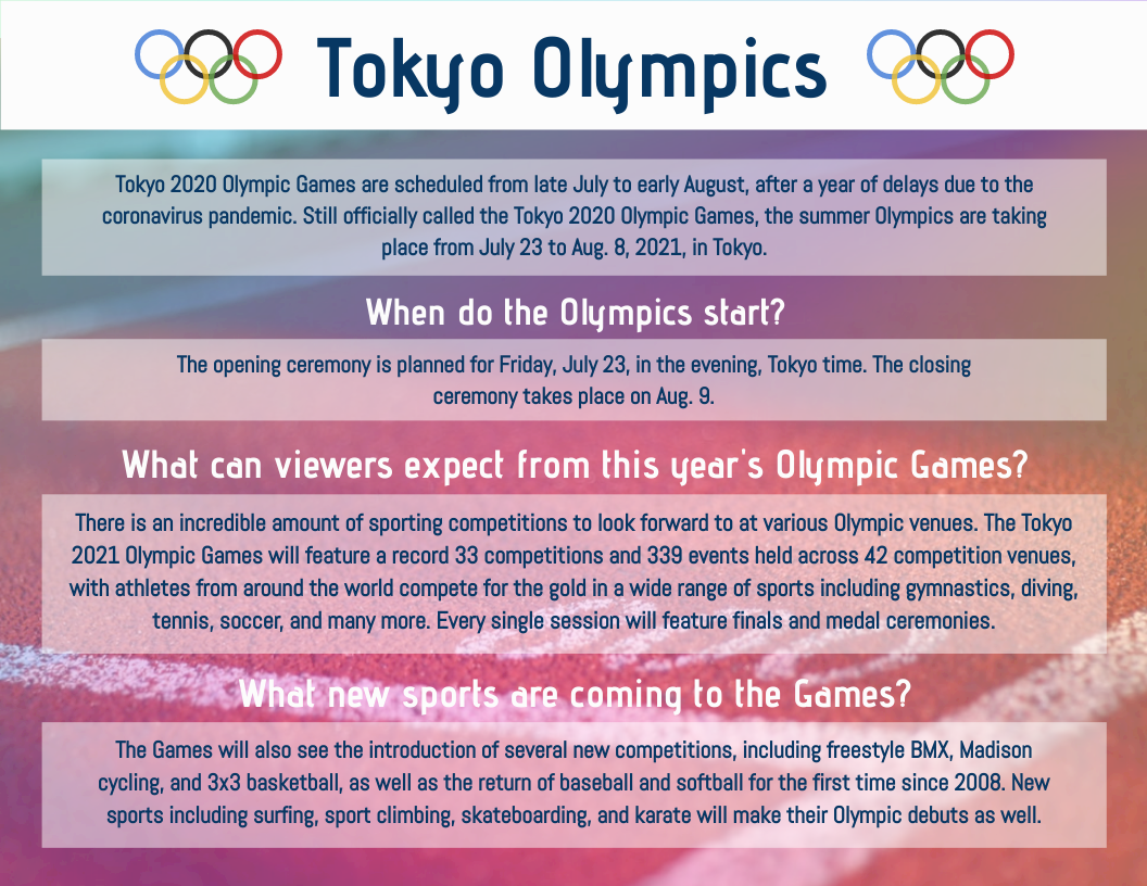 Tokyo Olympics 2021 Infographic