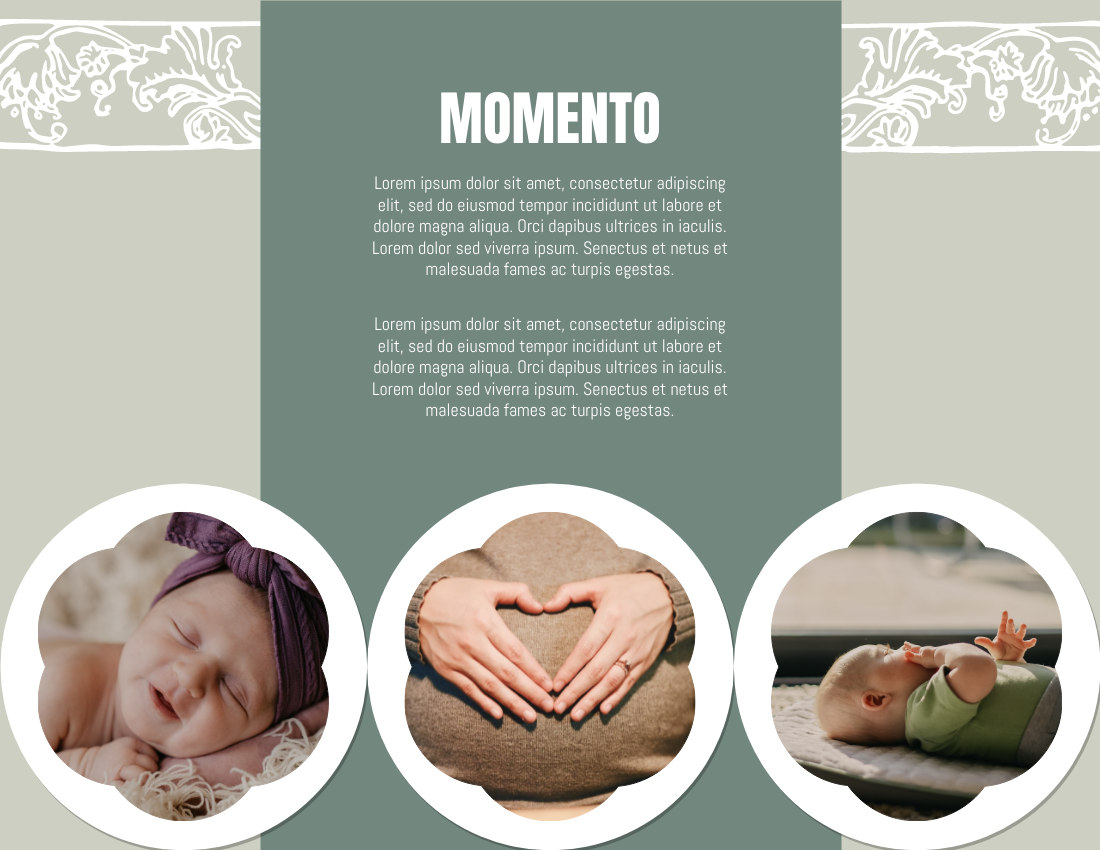 Baby Photo book template: Green Elegant Lace Baby Photo Book (Created by PhotoBook's Baby Photo book maker)