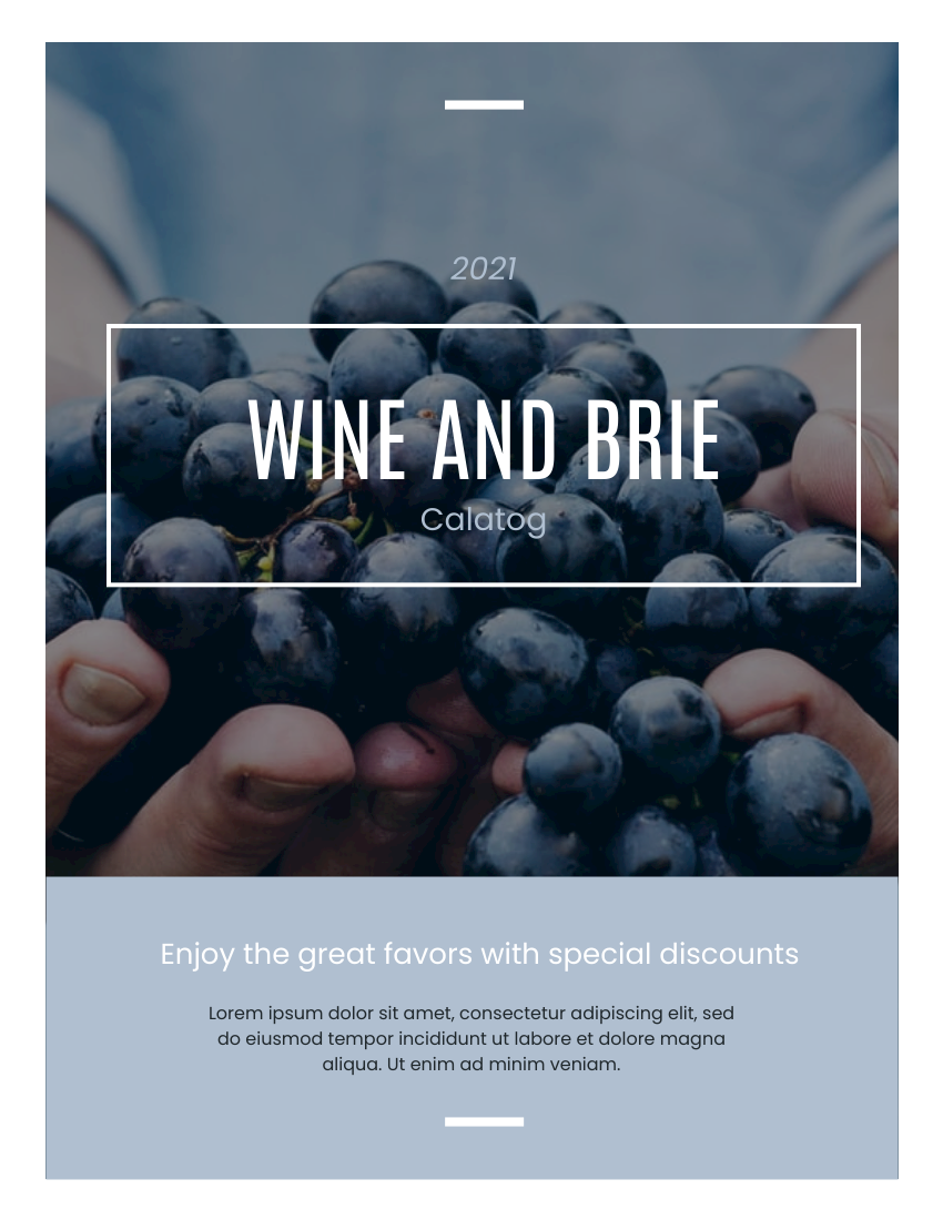 產品目錄 模板。 Wine And Brie Catalog (由 Visual Paradigm Online 的產品目錄軟件製作)