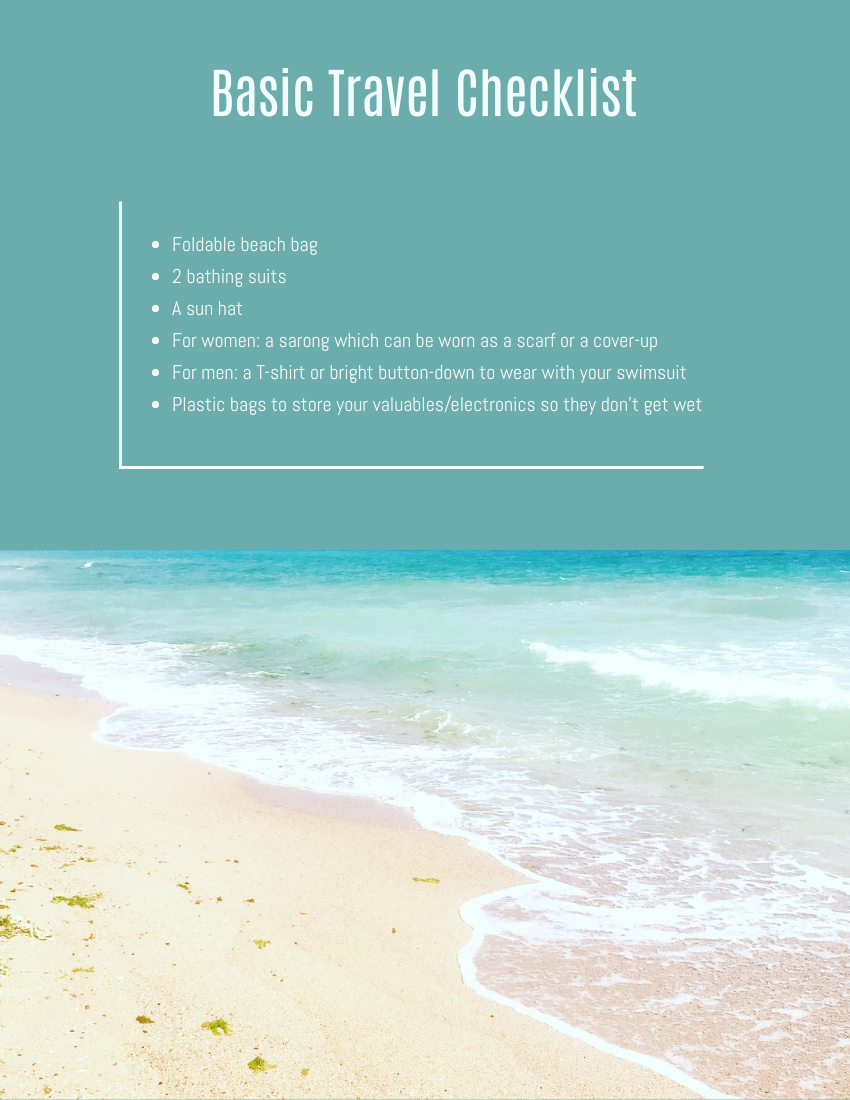 產品目錄 模板。 Beach Travel Guide (由 Visual Paradigm Online 的產品目錄軟件製作)
