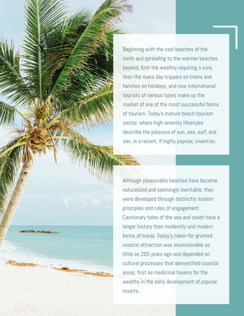 產品目錄 模板。 Beach Travel Guide (由 Visual Paradigm Online 的產品目錄軟件製作)