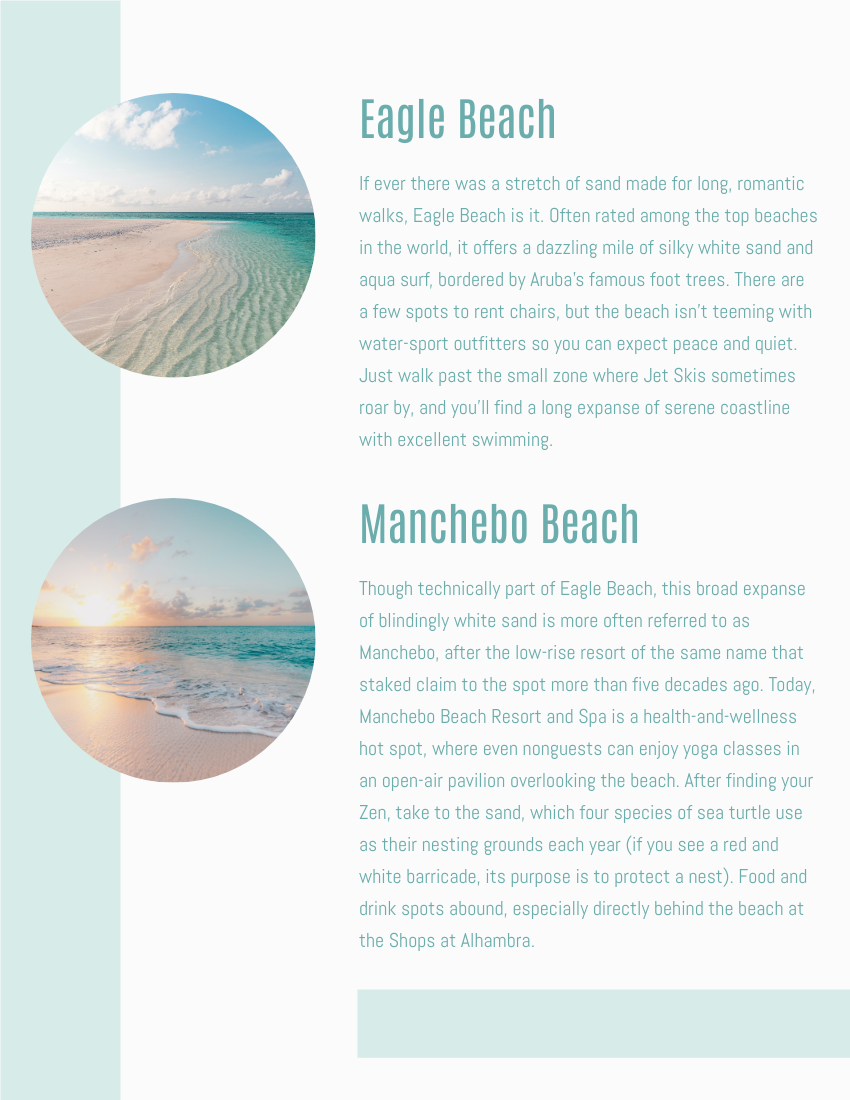 产品目录 模板。Beach Travel Guide (由 Visual Paradigm Online 的产品目录软件制作)