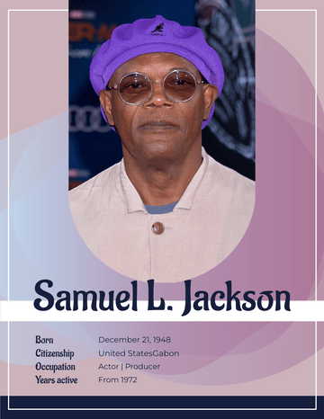 Biography 模板。Samuel Leroy Jackson Biography (由 Visual Paradigm Online 的Biography软件制作)