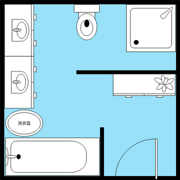 浴室平面图 模板。方形浴室布局 (由 Visual Paradigm Online 的浴室平面图软件制作)