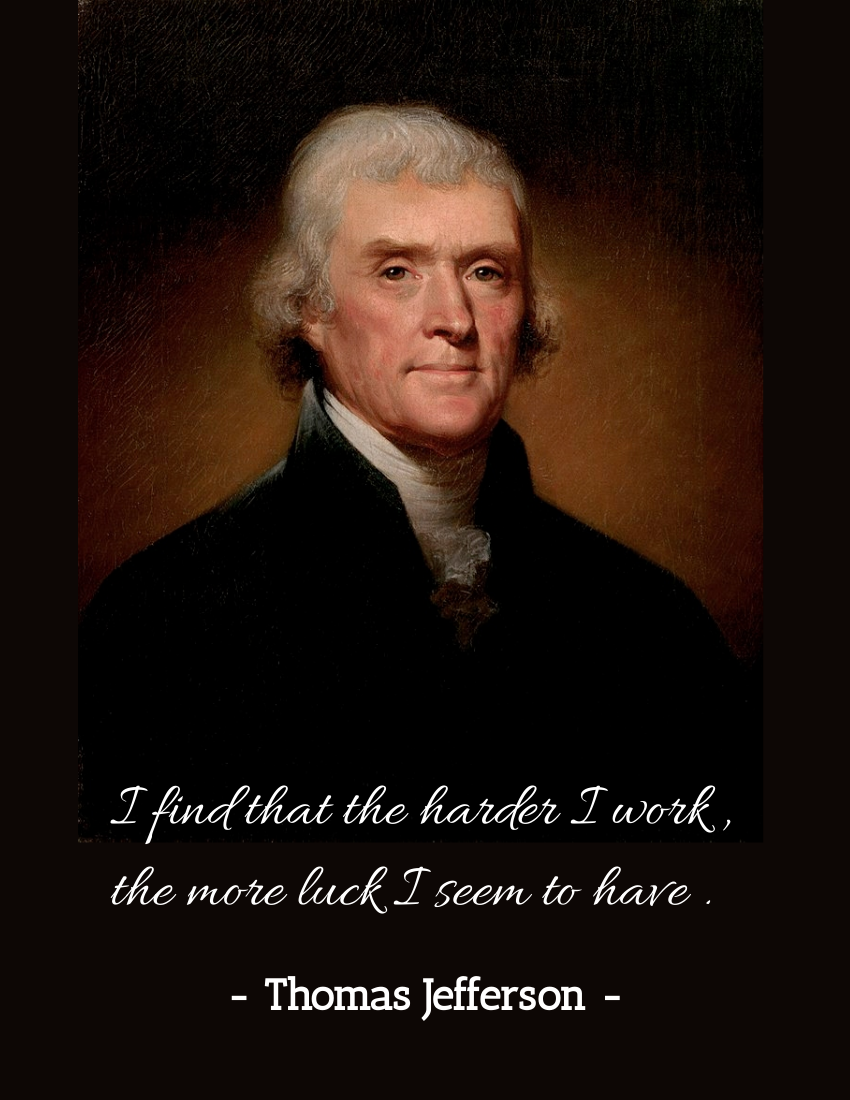 Quote 模板。I find that the harder I work, the more luck I seem to have. - Thomas Jefferson (由 Visual Paradigm Online 的Quote软件制作)