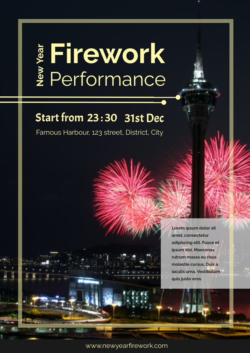 Flyer template: New Year Firework Performance Flyer With Details (Created by InfoART's Flyer maker)