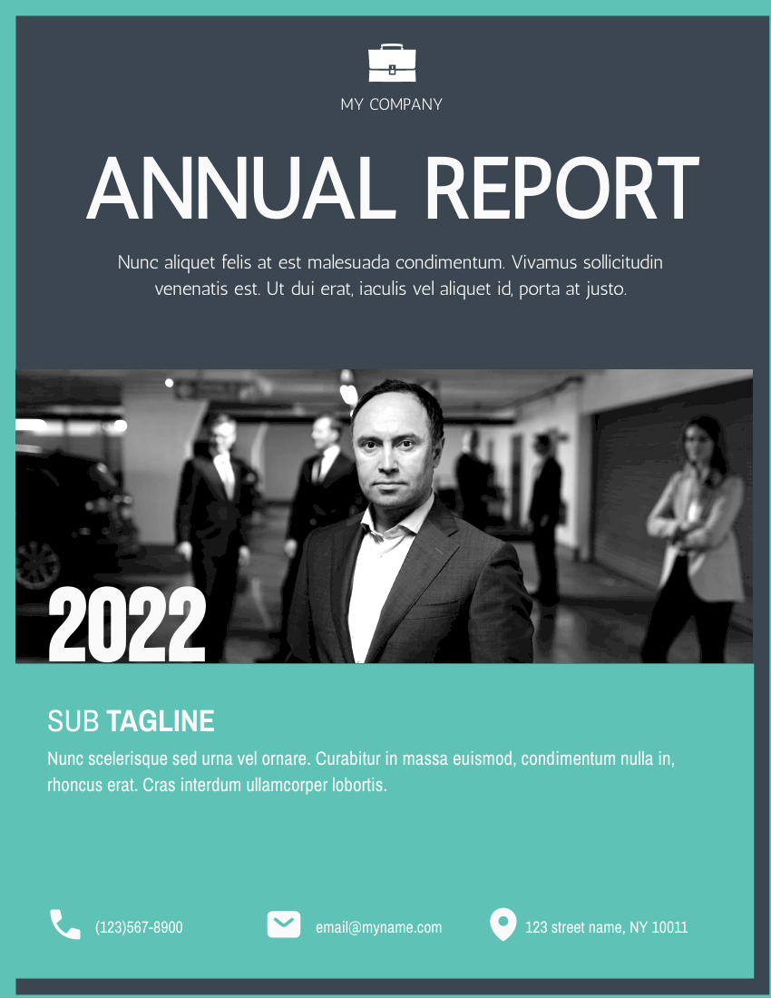 Report template: Teal Annual Report (Created by InfoART's Report maker)