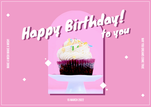Editable postcards template:Pink And White Cake Photo Birthday Postcard