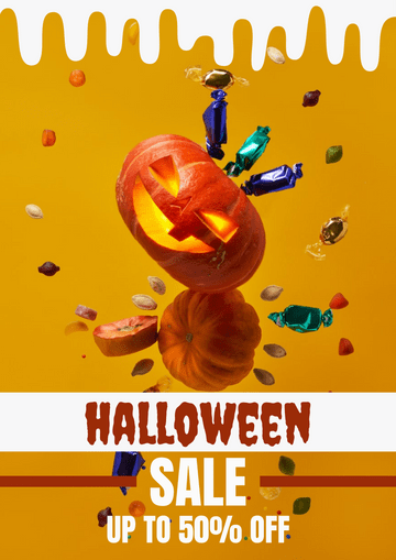 海報 模板。 Halloween Sale Poster (由 Visual Paradigm Online 的海報軟件製作)