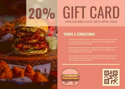 Editable giftcards template:Burger Meal Discount Gift Card