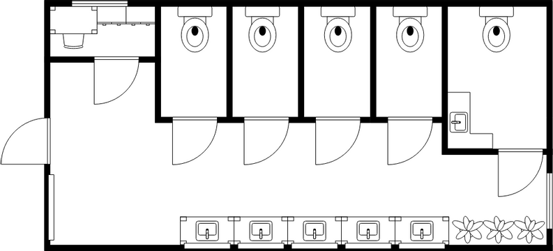 廁所平面圖 模板。 小洗手間平面圖 (由 Visual Paradigm Online 的廁所平面圖軟件製作)