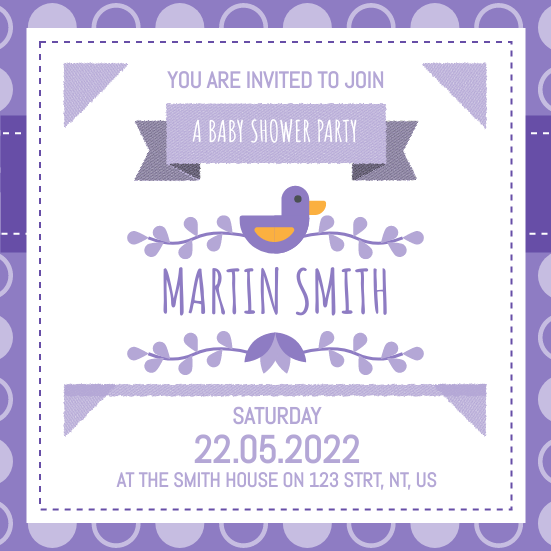 Invitation template: Purple Sketch Baby Shower Invitation (Created by Visual Paradigm Online's Invitation maker)