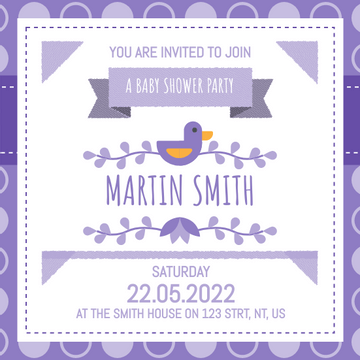 Editable invitations template:Purple Sketch Baby Shower Invitation