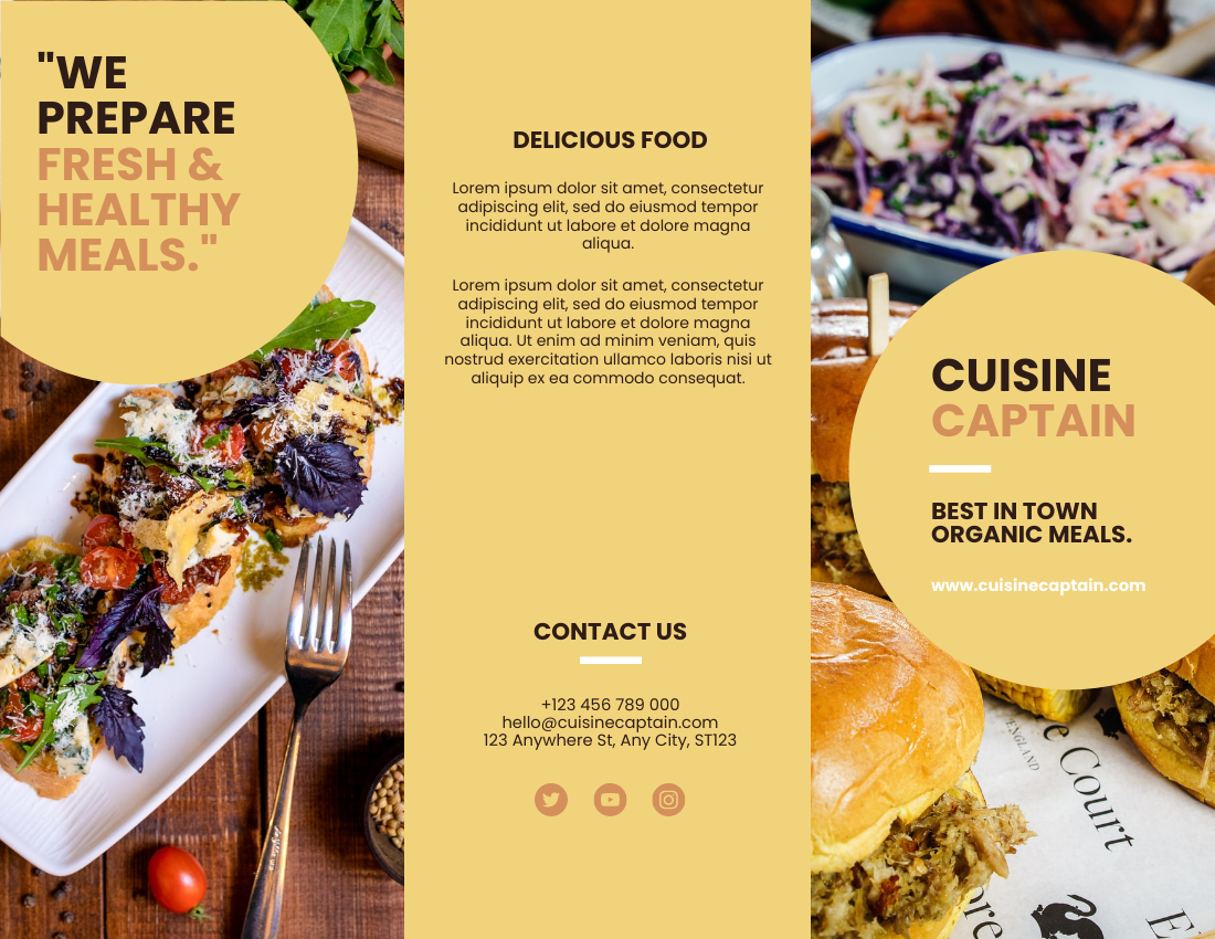 Brochure template: Delicious Cuisine Restaurant Brochure (Created by Visual Paradigm Online's Brochure maker)