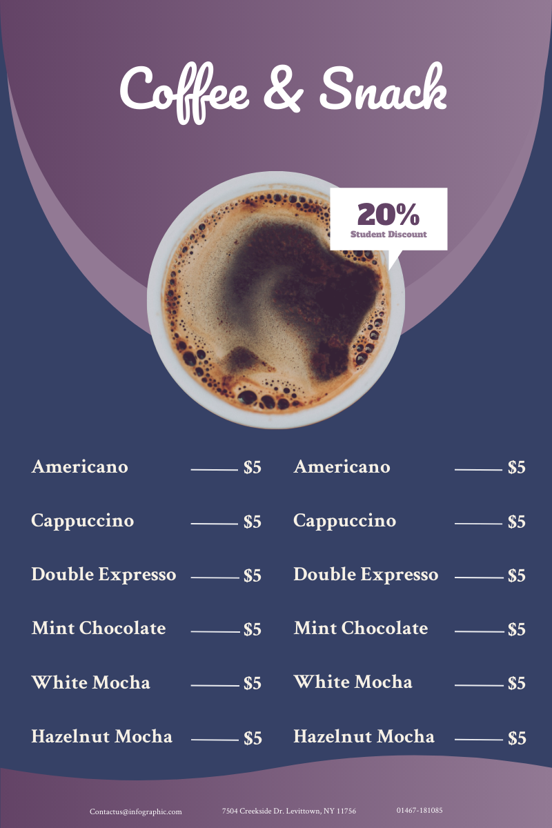 Menu template: Violet Coffee Menu (Created by InfoART's Menu maker)