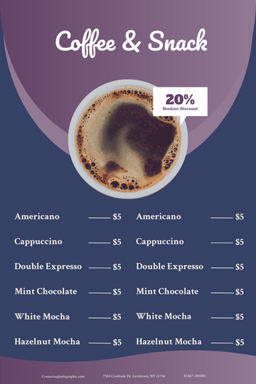 Menu template: Violet Coffee Menu (Created by Visual Paradigm Online's Menu maker)