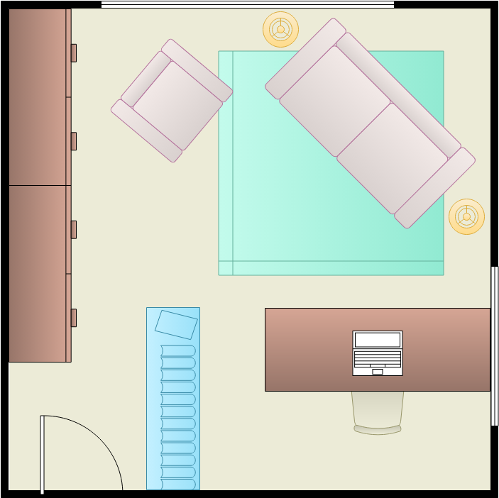家庭办公室平面图 模板。 广场家庭办公室 (由 Visual Paradigm Online 的家庭办公室平面图软件制作)