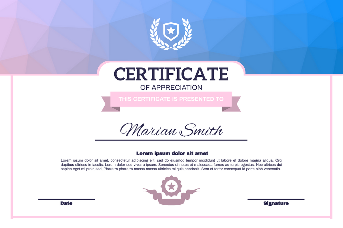 Certificate template: Pastel Color Polygon Certificate (Created by Visual Paradigm Online's Certificate maker)
