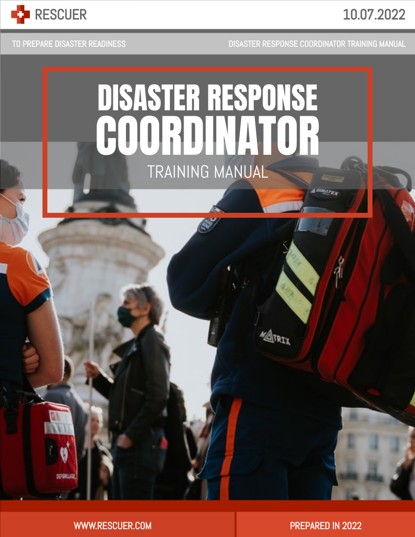 培訓手冊 模板。 Disaster Response Training Manual (由 Visual Paradigm Online 的培訓手冊軟件製作)