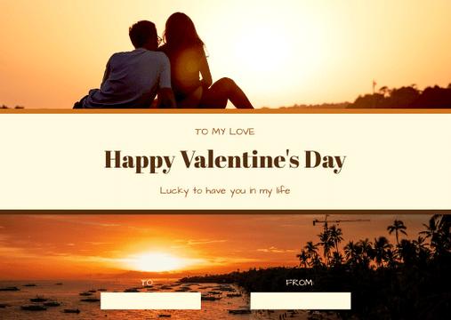 Editable giftcards template:Orange Sunset Photo Valentines Day Gift Card