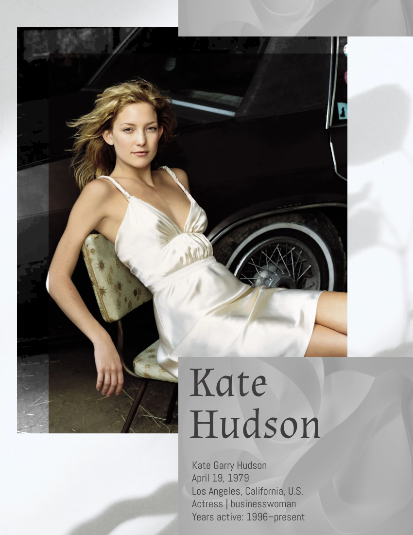 Biography template: Kate Hudson Biography (Created by Visual Paradigm Online's Biography maker)