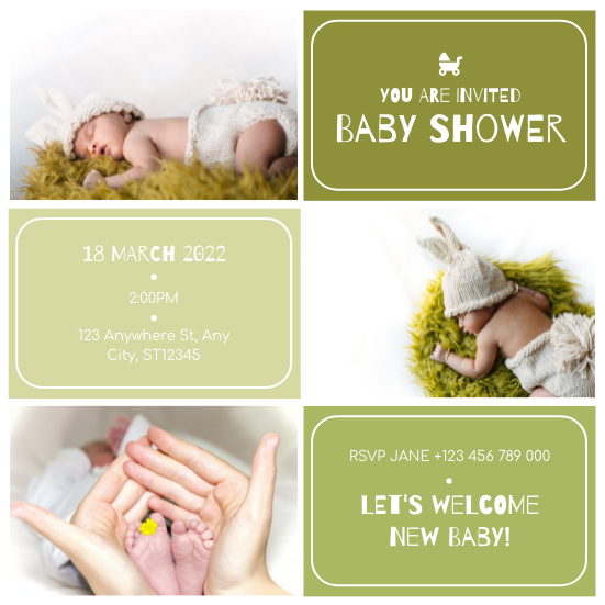 Invitation template: Soft Green Baby Photo Baby Shower Invitation (Created by Visual Paradigm Online's Invitation maker)