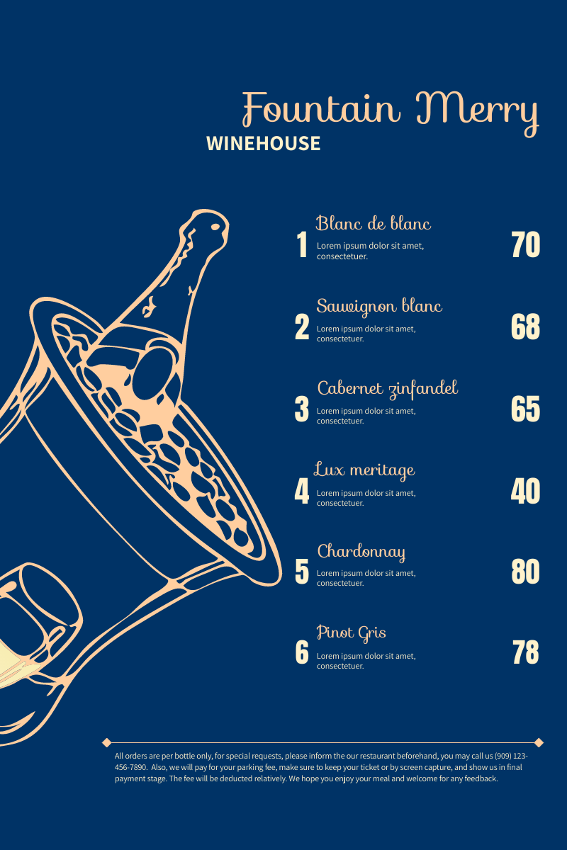Menu template: Winehouse Menu (Created by Visual Paradigm Online's Menu maker)